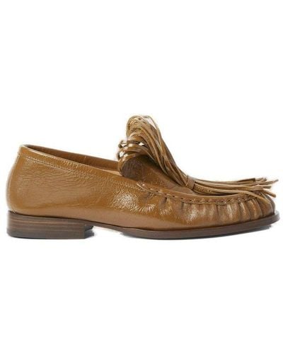 Dries Van Noten Fringe Embellished Leather Loafers - Brown