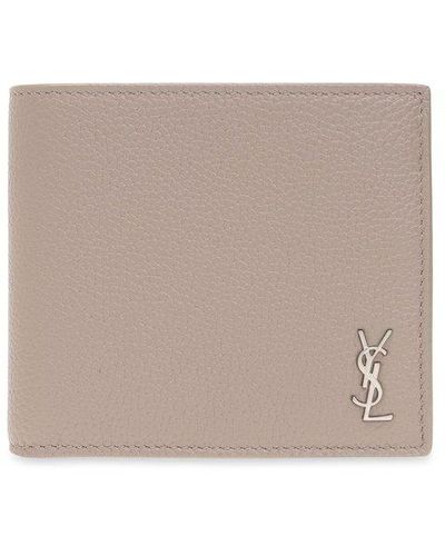 Saint Laurent Leather Wallet With Logo - Natural