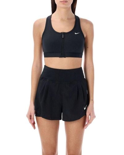 Nike Swoosh Front Zipped Medium-support Sports Bra - Black