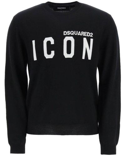 DSquared² Slogan Intarsia Knitted Sweater - Black