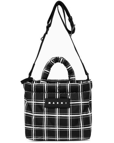 Marni Checkered Logo Patch Shoulder Bag - Black