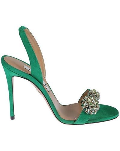 Aquazzura Embellished Singback Heeled Sandals - Green