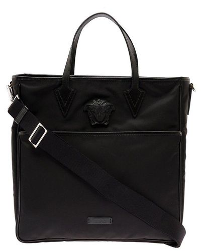 Versace Nylon Shopper Bag With Medusa Detail Man - Black