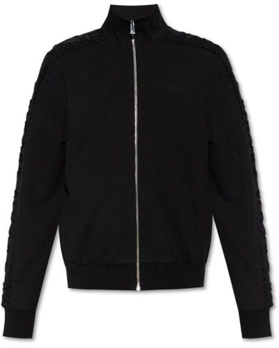 Versace Logo Embroidered Zip-up Jacket - Black