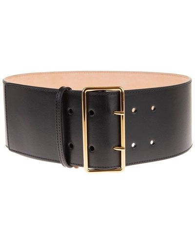 Alexander McQueen Belt In Smooth Leather With Maxi Golden Buckle - Black