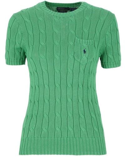 Polo Ralph Lauren Cable Knit T-Shirt With Embroidered Logo - Green