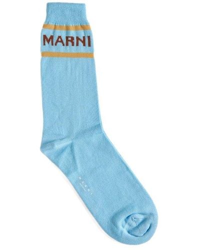 Marni Logo Intarsia Color-block Socks - Blue