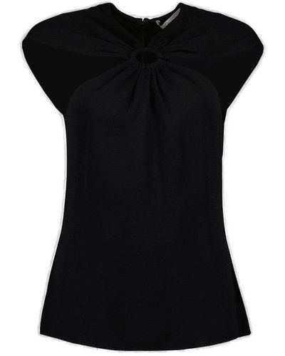 Stella McCartney Ring-hardware Cold-shoulder Ruched T-shirt - Black