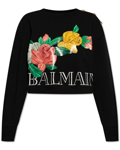 Balmain Printed Cropped Sweatshirt - Black