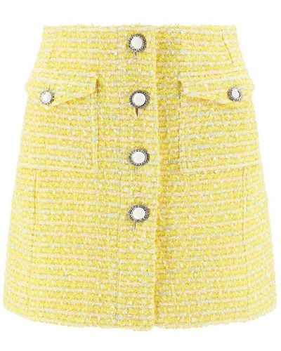 Alessandra Rich Buttoned Tweed Mini Skirt - Yellow