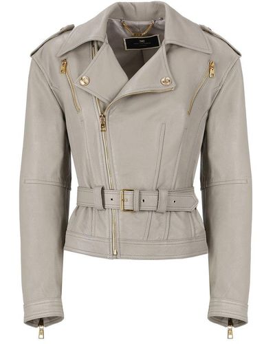 Elisabetta Franchi Belted-waist Leather Jacket - Gray