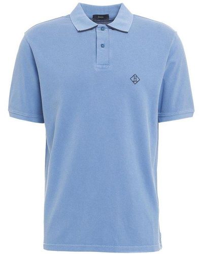 Herno Logo Embroidered Short-sleeved Polo Shirt - Blue