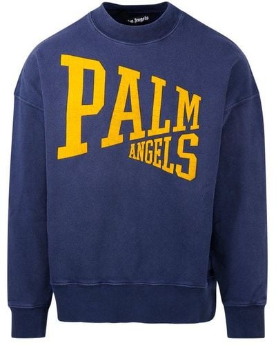 Palm Angels Logo Printed Crewneck Sweatshirt - Blue