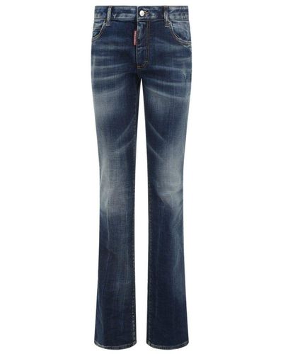 DSquared² Logo-patch Distressed Flared Jeans - Blue