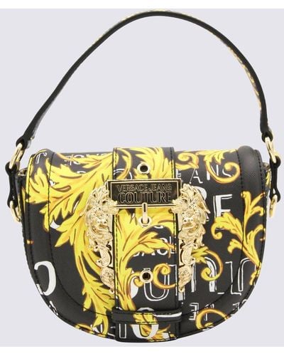 Versace Black And Yellow Faux Leather Shoulder Bag