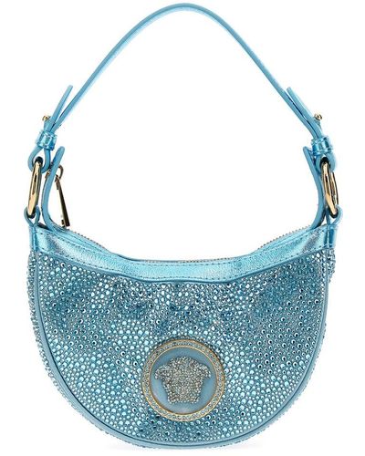 Versace Embellished Repeat Mini Hobo Bag - Blue