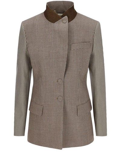 Fendi Single-breasted Houndstooth Jacket - Brown