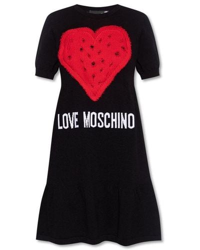 Love Moschino Logo Intarsia Mini Knitted Dress - Red