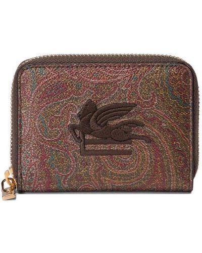 Etro Paisley Printed Logo Embroidered Coin Holder - Brown