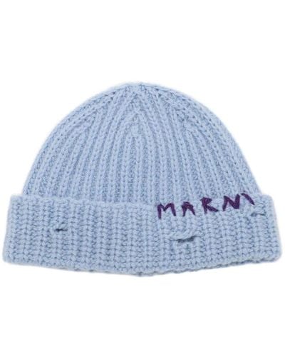 Marni Logo Embroidered Beanie - Blue