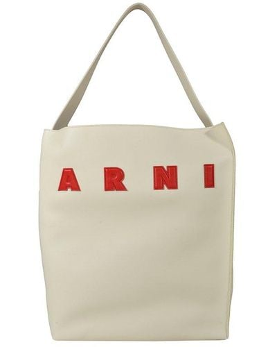 Marni Logo Printed Tote Bag - White