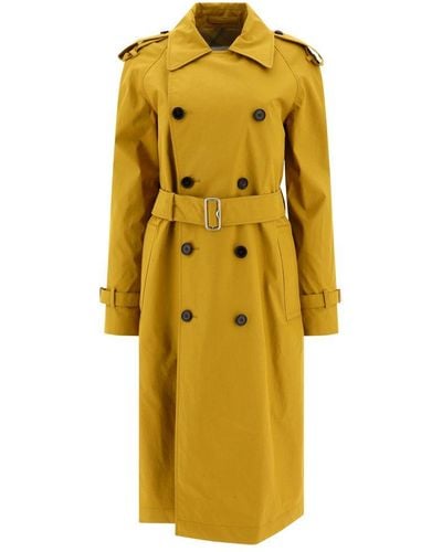 Burberry Long Gabardine Double-breasted Belted Trench Coat - Yellow