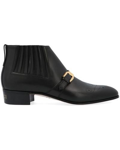 Gucci Leather Ankle Boot With G Brogue - Black