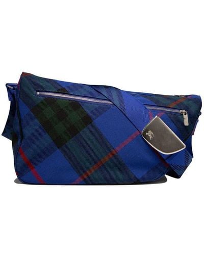 Burberry Shield Tartan-check Zipped Shoulder Bag - Blue