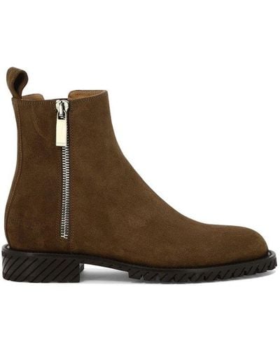 Off-White c/o Virgil Abloh Zip Detailed Ankle Boots - Brown