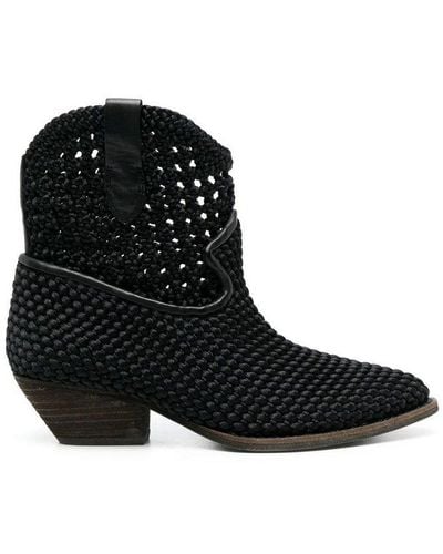 Ash Django Woven Ankle Boots - Black