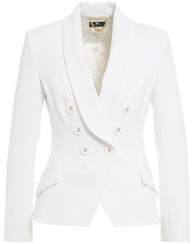 Elisabetta Franchi Double Breasted Tailored Blazer - White