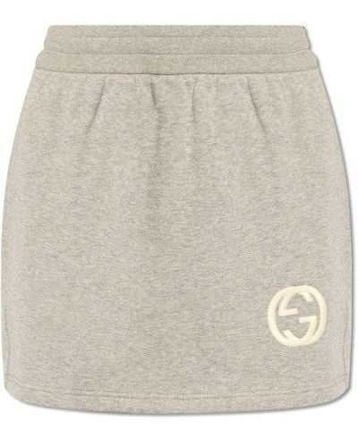 Gucci Skirt With Logo, - Natural