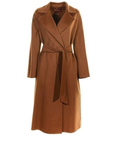 Max Mara Studio Double Breasted Belted Gown Coat - Brown