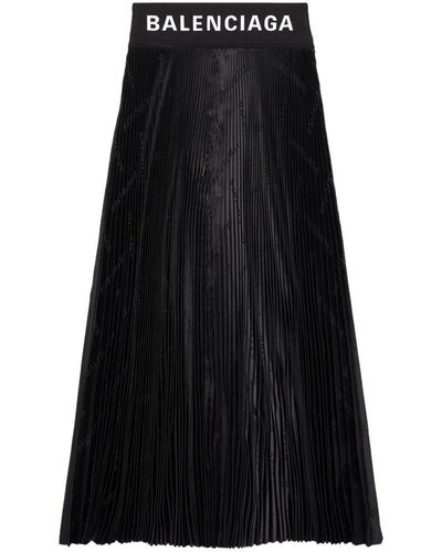 Balenciaga Logo Waistband Pleated Skirt - Black