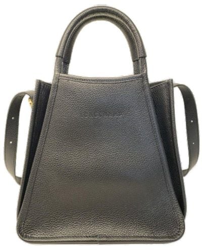 Longchamp Le Foulonné Logo Engraved Tote Bag - Black