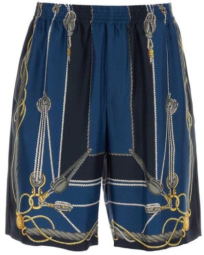 Versace Pattern-printed Elasticated Waistband Bermuda Shorts - Blue