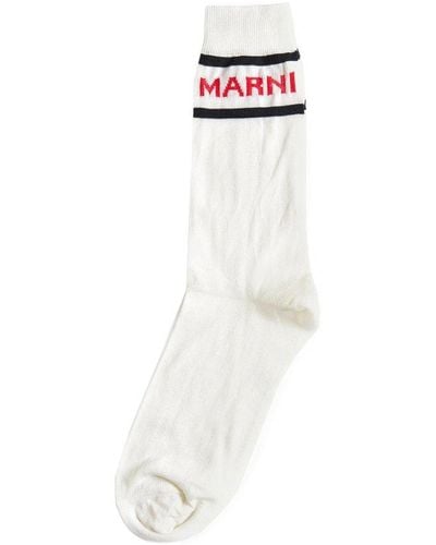 Marni Contrast-trim Logo Intarsia Socks - White