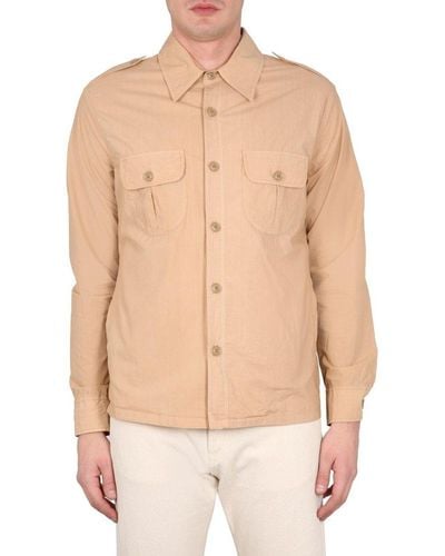 Aspesi Pointed-collared Buttoned Shirt - Natural