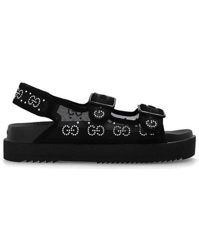 Gucci Crystal Jacquard Platform Sandals - Black