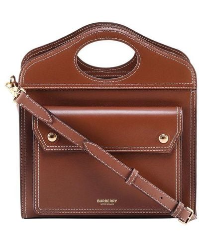Burberry Mini Topstitched Leather Pocket Bag - Brown