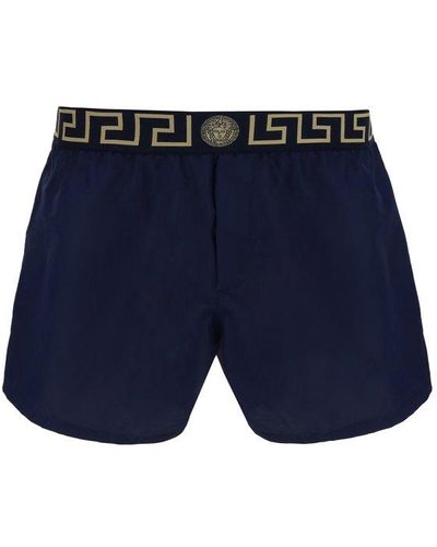 Versace Greca Border Elasticated Waistband Swim Shorts - Blue