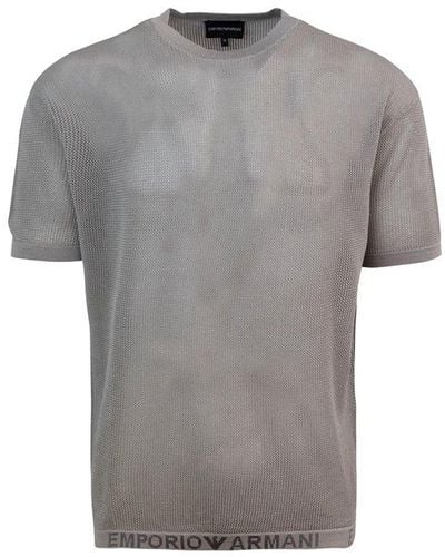 Emporio Armani Logo Waistband Open-knitted T-shirt - Grey
