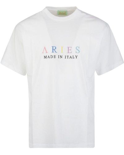 Aries Logo Embroidered Crewneck T-shirt - White