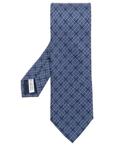 Ferragamo Check Gancini Printed Tie - Blue