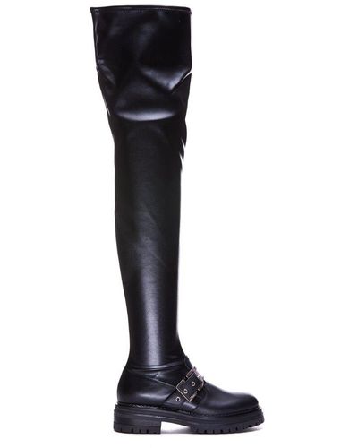 Sergio Rossi Leather Sr Urban Prince Thigh Boots. - Black