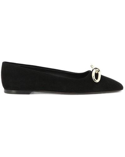 Ferragamo Bow-detailed Slip-on Ballerina Shoes - Black