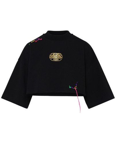 Palm Angels X Missoni Logo Embroidered Cropped Top - Black