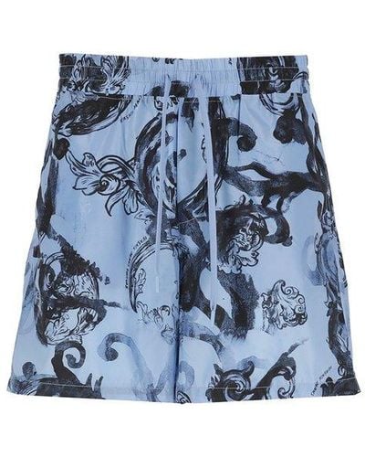 Versace Couture Print Drawstring Shorts - Blue