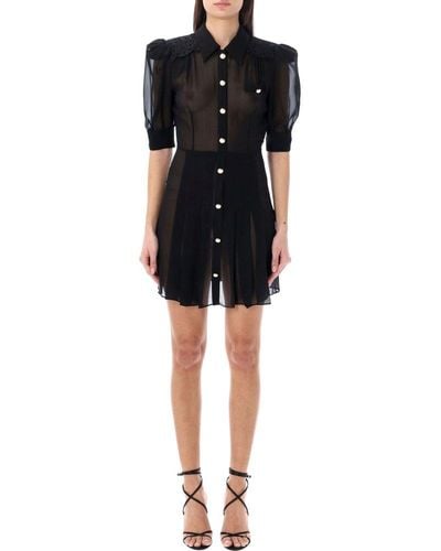 Alessandra Rich Pleated Short-sleeved Mini Dress - Black