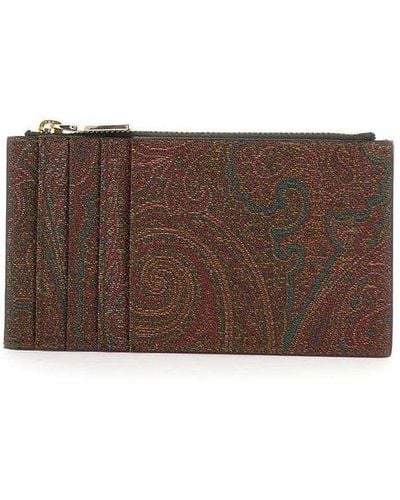 Etro Paisley Print Zippered Card Holder - Brown